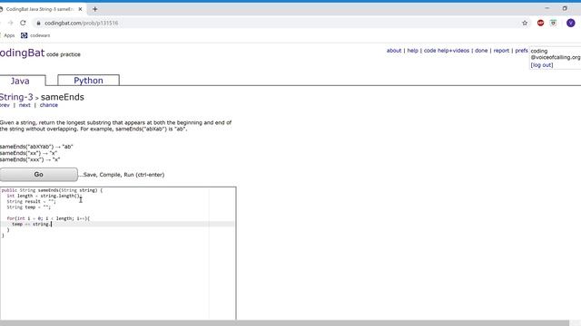 String- 3 (sameEnds) Java Tutorial || codingbat.com смотреть онлайн