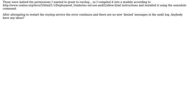 DevOps & SysAdmins: rsyslog-mysql on CentOS 5.3 does not have permission to access the mysql.sock смотреть онлайн