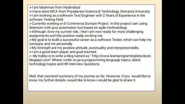 Tell me about yourself for Software Testing Engineer смотреть онлайн