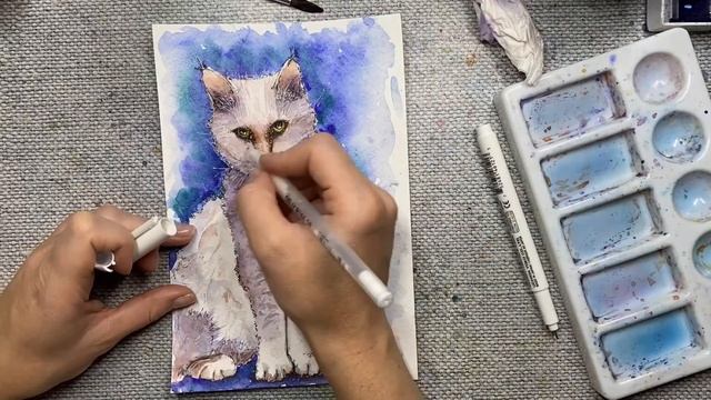 Кошка акварелью. Рисую кошку акварелью. Скетчинг для начинающих. смотреть онлайн