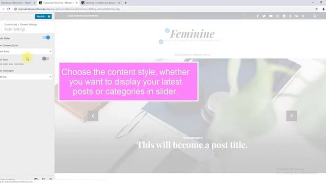 How to configure slider section | Blossom Feminine WordPress Theme смотреть онлайн