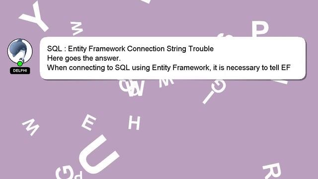 SQL : Entity Framework Connection String Trouble смотреть онлайн
