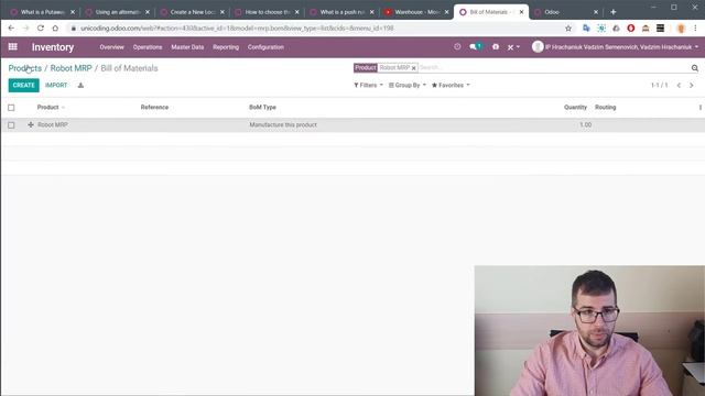 Odoo 13. В данном видео создаем Робов: на продажу, производство с подрядчиком и закупку. смотреть онлайн