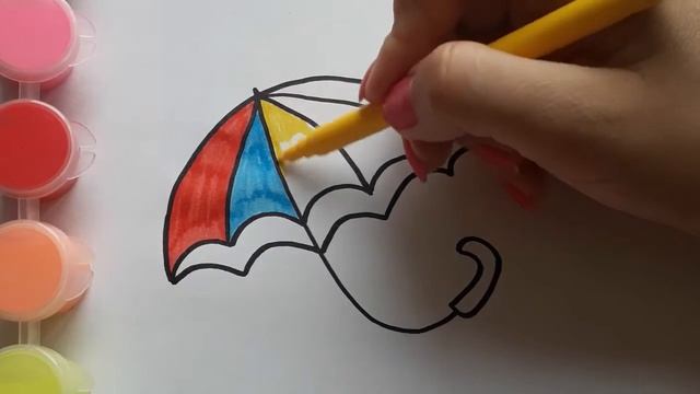Учим ребенка рисовать. Картинка раскраска зонт.아이가 그리는 가르치십시오. 사진색칠 우산입니다. 아기, 유아 및 청소년을위한 영화. смотреть онлайн