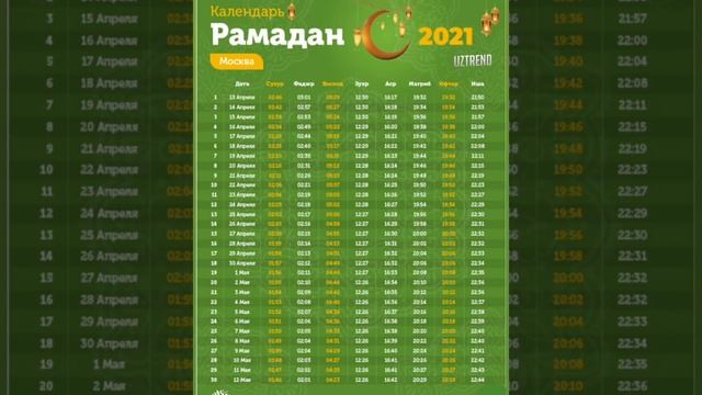 МОСКВА РАМАЗОН 2021 ТАКВИМИ 2021 // MOSKVA RAMAZON 2021 TAQVIMI // РАМАДАН 2021 МОСКВА