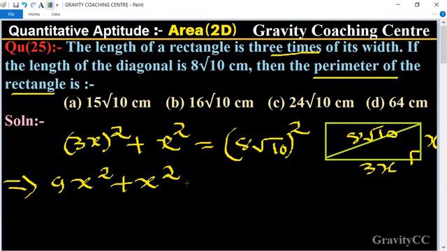 Q25 | The length of a rectangle is three times of its width. If the length of the diagonal is 8√10c смотреть онлайн