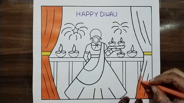 Beautiful Diwali Drawing Easy / Diwali Festival Scenery Drawing For Beginners / Diwali Drawing смотреть онлайн