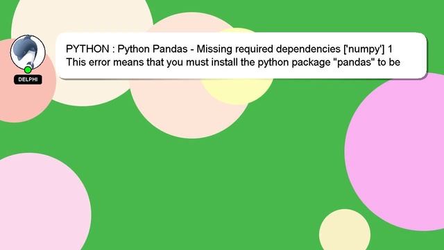 PYTHON : Python Pandas - Missing required dependencies ['numpy'] 1 смотреть онлайн