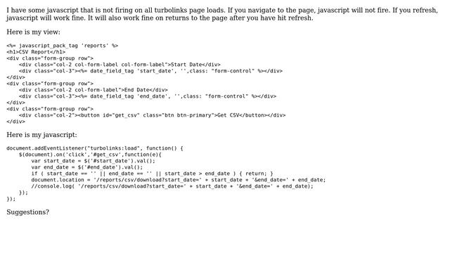 Javascript not firing on all turbolinks page loads смотреть онлайн