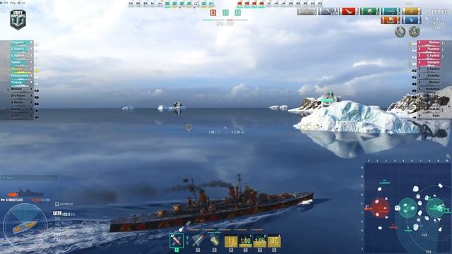 Cruiser Minotaur: Wild start on map Islands of Ice - World of Warships смотреть онлайн