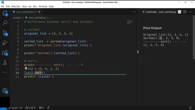 Difference Between sort() and sorted() methods in Python смотреть онлайн
