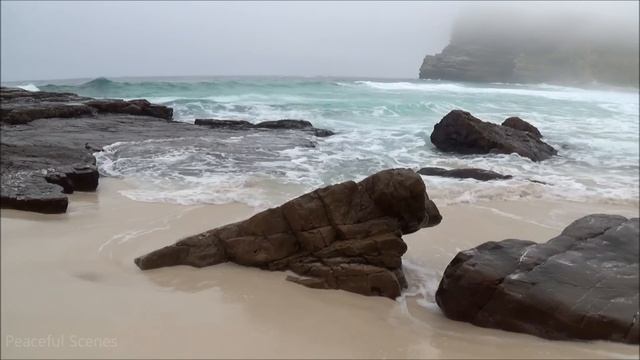 30 Min Relaxing Ocean Waves - High Quality Sound - No Music - HD Video Of A Beautiful Misty Beach