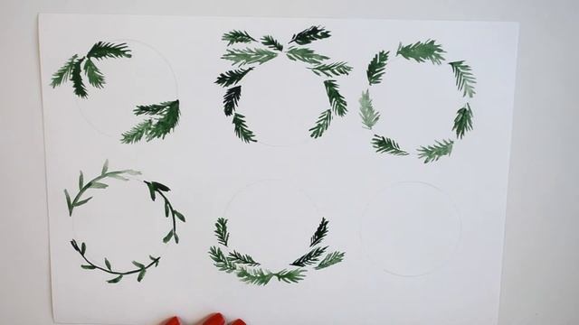 Еловые веточки акварелью, очень простой способ нарисовать новогодние рамочки для оформления подарко смотреть онлайн