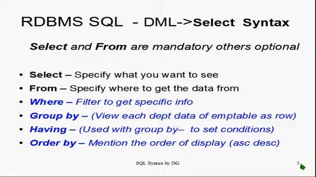 RDBMS SQL - Single Table Select Syntax - #1 смотреть онлайн