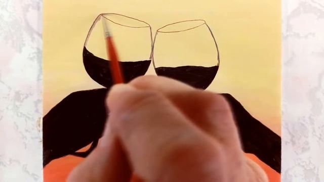 Рисование двух бокалов вина. смотреть онлайн