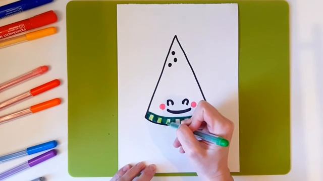 Как нарисовать АРБУЗ фломастерами? Рисуем и раскрашиваем дольку арбуза! Раскраска для детей смотреть онлайн