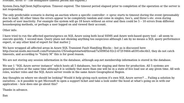 Databases: SQL Azure: More Intermittent Timeouts смотреть онлайн