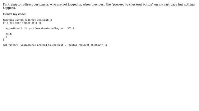 Wordpress: Redirect customer to login if not logged in when proceeding to checkout смотреть онлайн