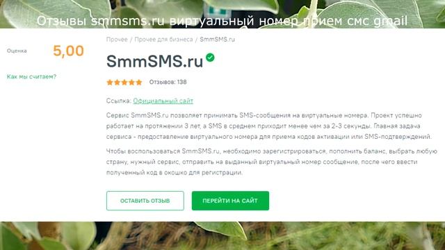 Отзывы smmsms.ru виртуальный номер прием смс gmail смотреть онлайн
