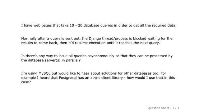 MySQL : Is it possible to do asynchronous / parallel database query in a Django application? смотреть онлайн