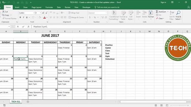 TECH-011 - Create a calendar in Excel that automatically updates colors by event category смотреть онлайн