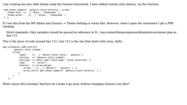 Wordpress: Genesis Style Selector causes PHP warning смотреть онлайн