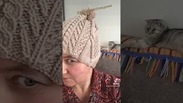 Вязание спицами. Японские араны. Вязаный шарф шапка. смотреть онлайн