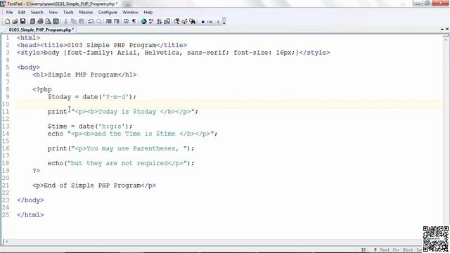 Website Design with PHP & MYSQL - 003 - Introduction - Simple PHP Program смотреть онлайн