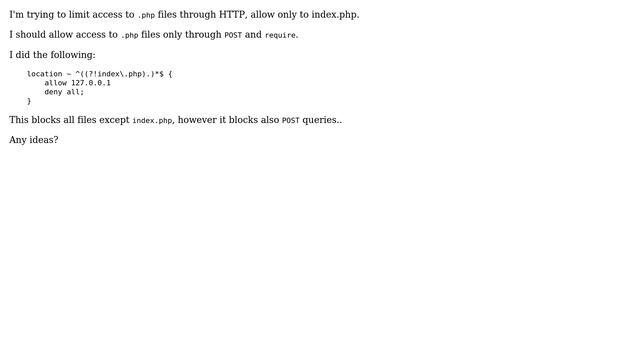DevOps & SysAdmins: nginx, Limit all .php except index.php, allow POST смотреть онлайн