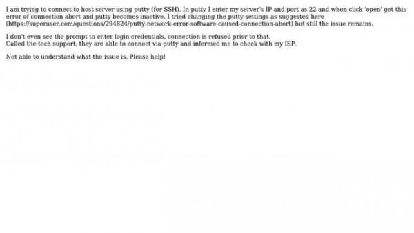 Putty error "Network error:Software caused connection abort"