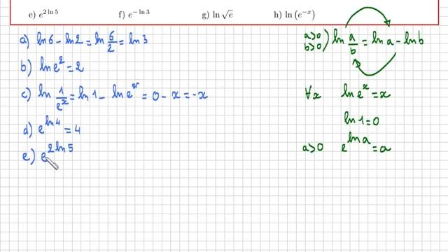 Fonction logarithme népérien : simplifier logarithme exponentielles - exercice facile смотреть онлайн