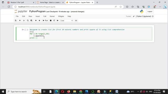 Python program to create list and print new List with square of elements using list comprehensions смотреть онлайн