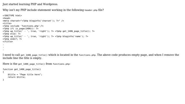 Wordpress: PHP include statement not working? смотреть онлайн