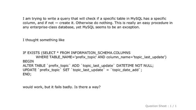 MySQL : MySQL, Check if a column exists in a table with SQL смотреть онлайн