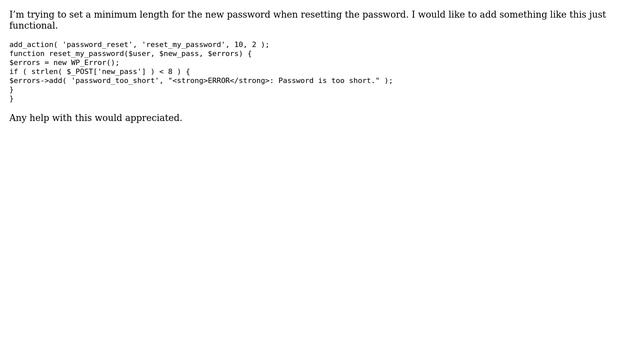 Wordpress: Reset password - set minimum length for new password смотреть онлайн