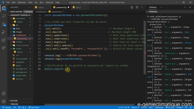 JavaScript150-Node.js-Web API-Mise en place du contrôle du password avec "password-validator" смотреть онлайн