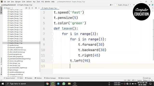 27. Python Turtle Graphic Design - Speed Code || Green Leaf Design смотреть онлайн