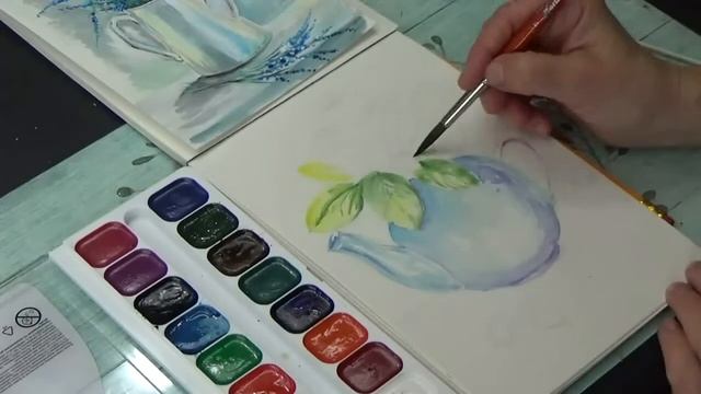 Акварельные сюжеты || Цветы в чайнике смотреть онлайн