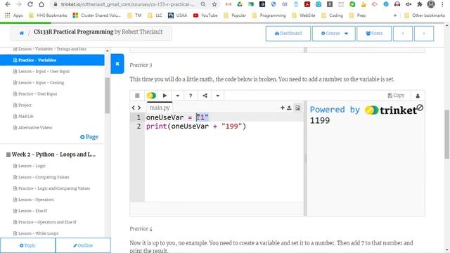 CS133P - Week 1 - Variables - Practice смотреть онлайн