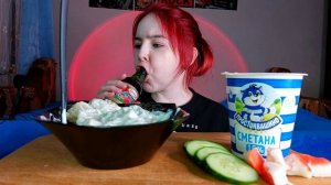 Пельмени со сметаной и ореховым соусом мукбанг/болталка/mukbang