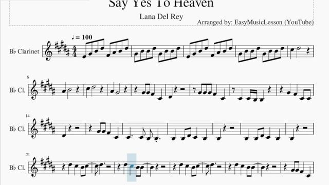 Clarinet Sheet Music: How to play Say Yes To Heaven by Lana Del Rey смотреть онлайн
