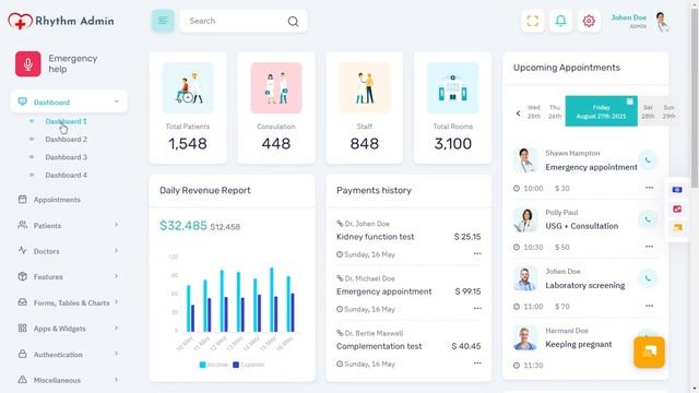 Medical Dashboard Bootstrap 5 Admin Panel Template with LTR Light Theme смотреть онлайн