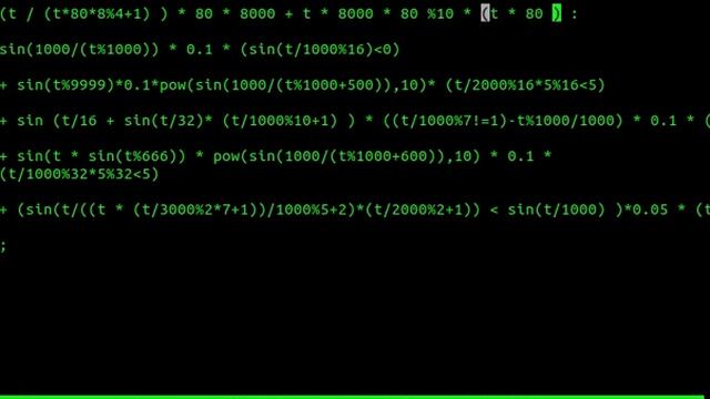 Live Coding Bytebeat/floatbeat/rampcode Music With Ne (a Terminal Editor) In Beautiful Black&green.