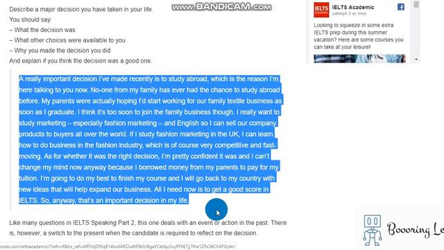 IELTS speaking task 2 sample answer to read, major decision that you made смотреть онлайн