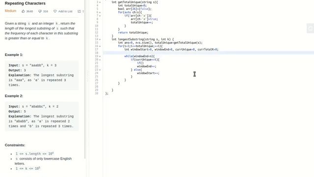 395. Longest Substring with At Least K Repeating Characters | Visa, Microsoft, Tesla, Google | FAAN смотреть онлайн