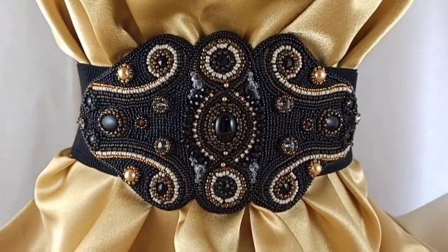 Пояс черный резинка вышитый бисером, авторский, art p1 смотреть онлайн