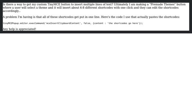 Wordpress: TinyMCE Button to Insert Multiple Lines of Text? смотреть онлайн