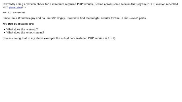 DevOps & SysAdmins: What does the PHP version string "PHP 5.2.0-8+etch16" mean? смотреть онлайн