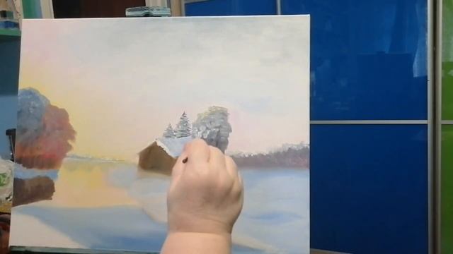 Oil painting/Winter landscape/Картина маслом/Зимний пейзаж/Рисуем с бабушкой/Шаг 102 смотреть онлайн
