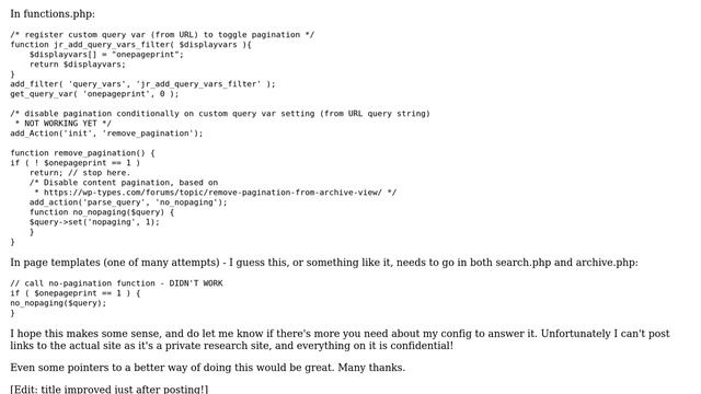 Wordpress: How do I toggle pagination on/off in search results and category listings via a link? смотреть онлайн